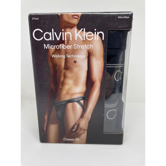 Calvin‎ Klein Jock Strap 3-Pack Black Microfiber Stretch Wicking Gym Underwear L - Picture 1 of 6